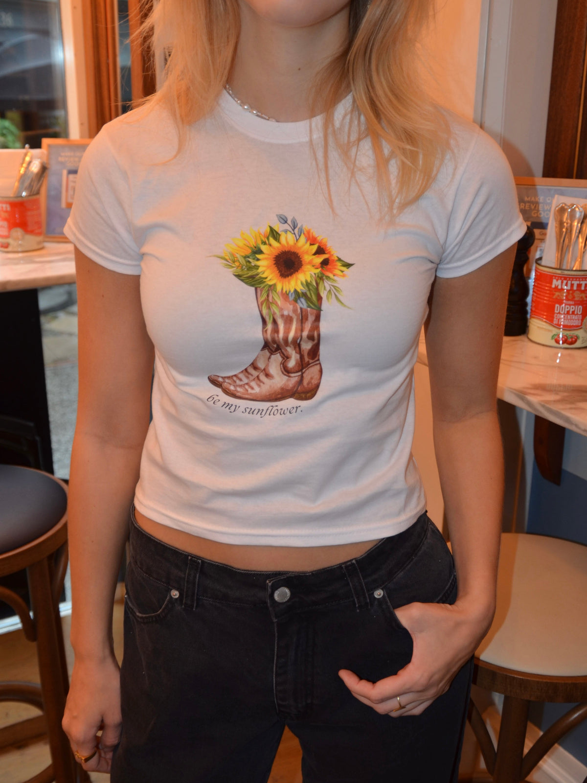 "Be my sunflower" baby tee - White