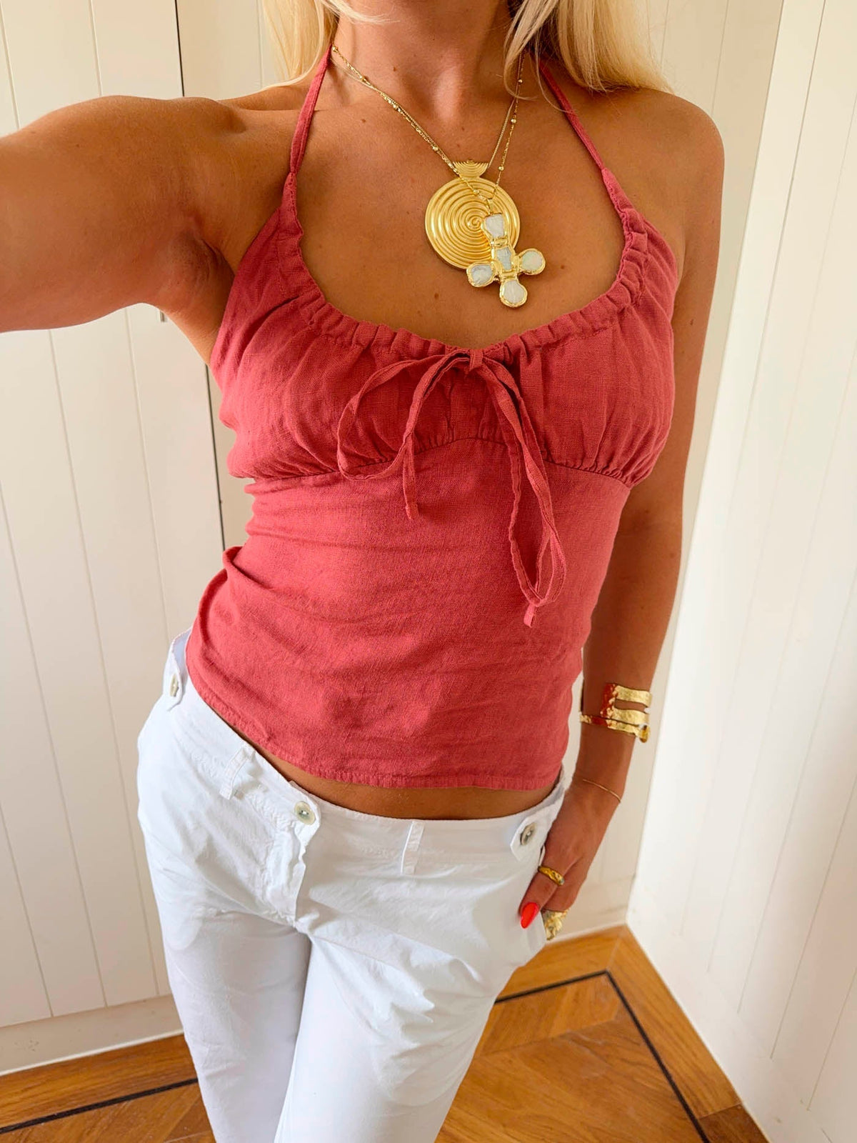 Scandivv halterneck top with ties - Dusty red