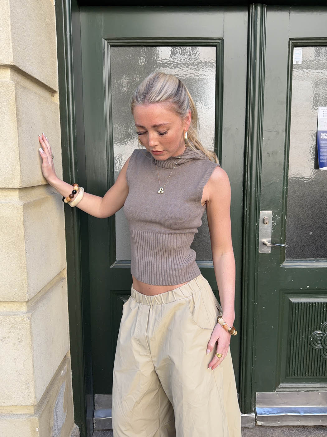 Munga knit top with hoodie - Taupe