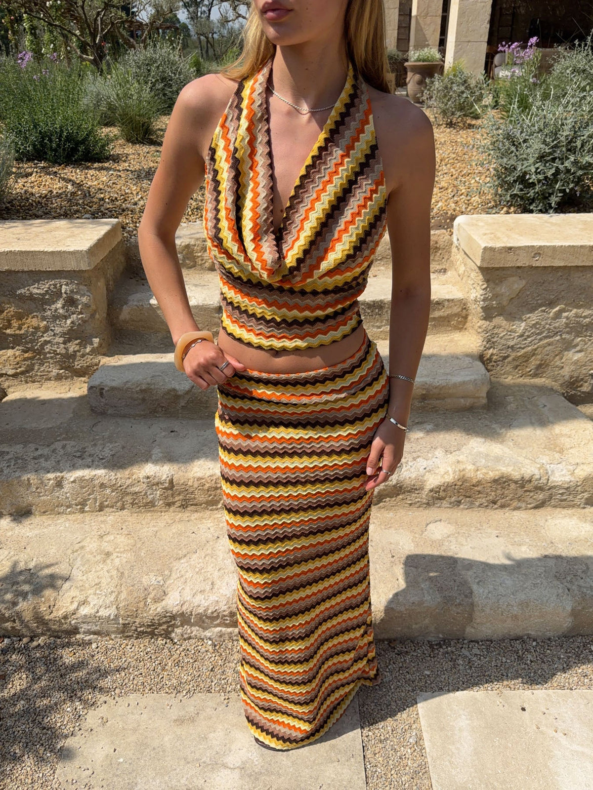Sumarana top with pattern - Yellow/orange/brown