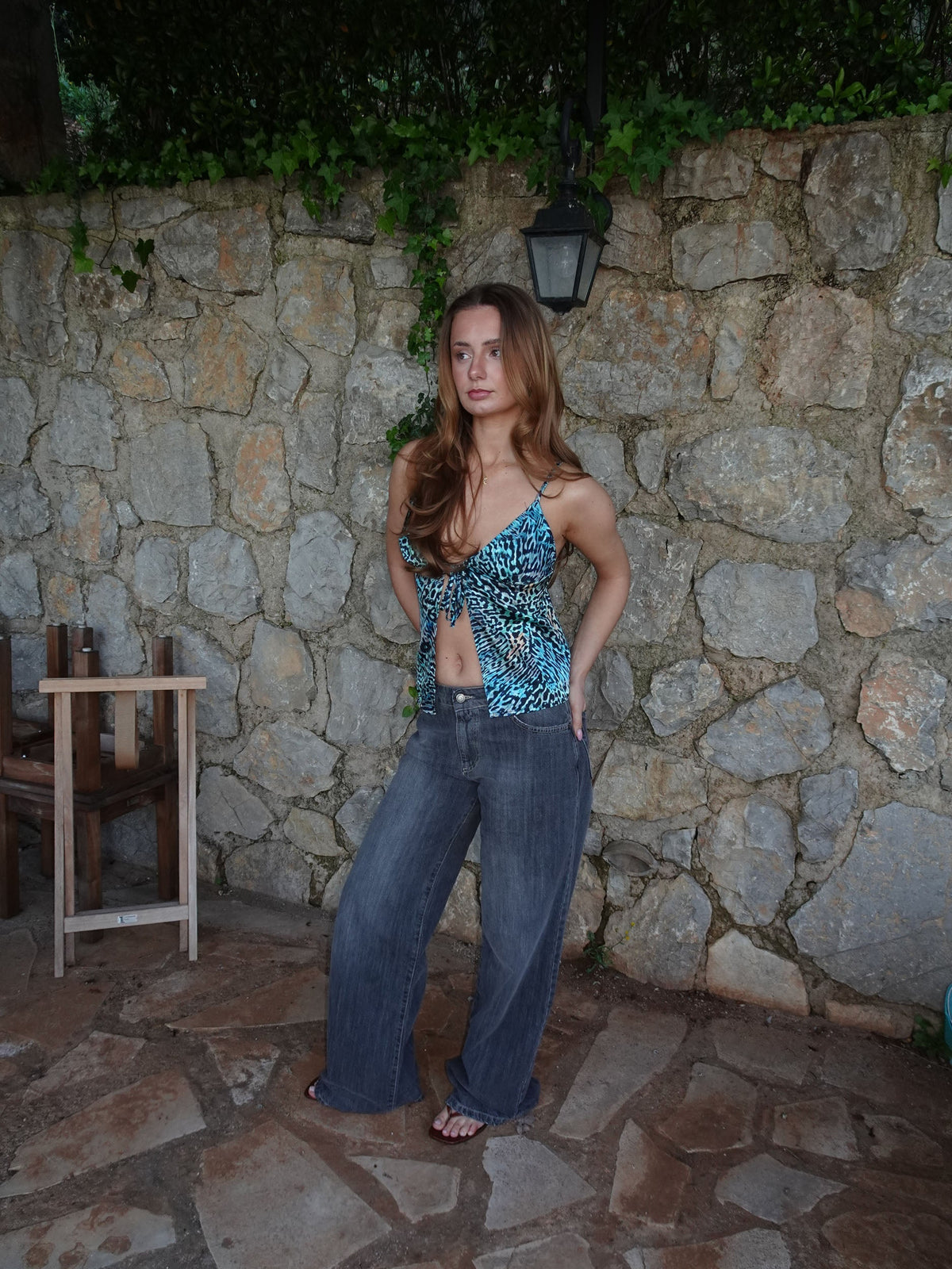 Tiago top with animal print – Blue/black