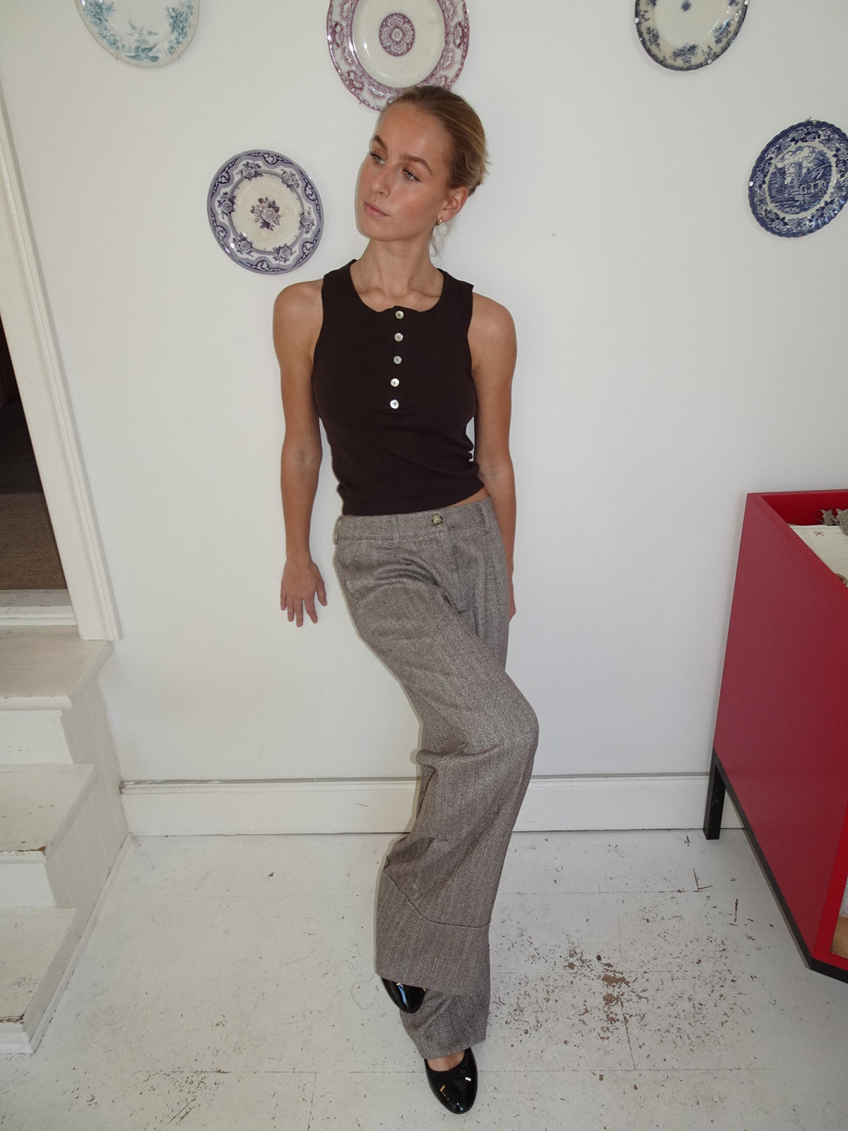 Dilly top with buttons  - Brown