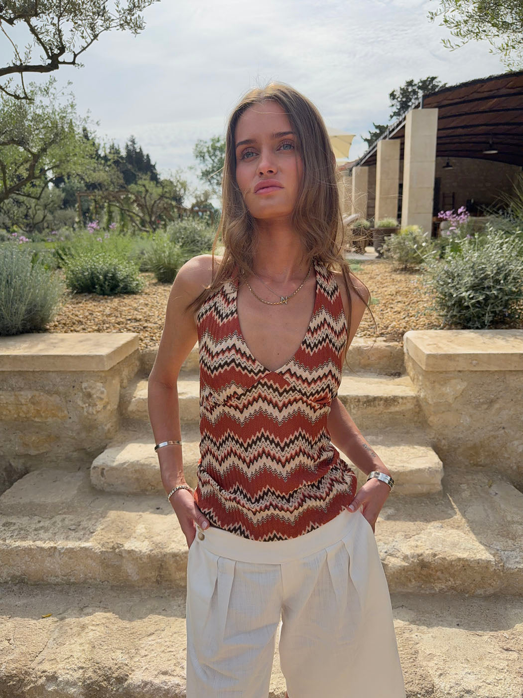 Zigga top with pattern - Orange/beige