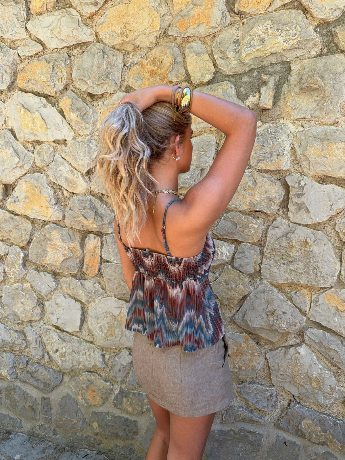 Novina top with pattern – Brown/blue