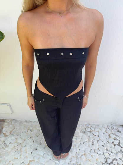 Josifina top with metal rings – Black
